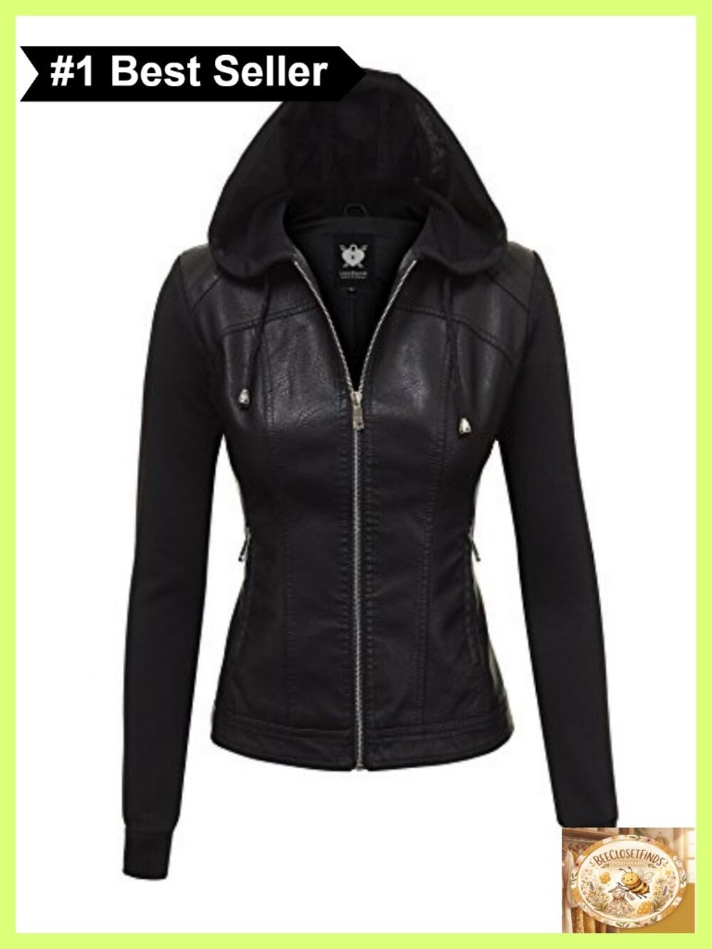 Faux Leather Moto Biker Jacket Hooded Zip Coat